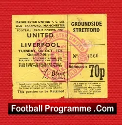Manchester United v Liverpool 1976 – Man Utd Ticket