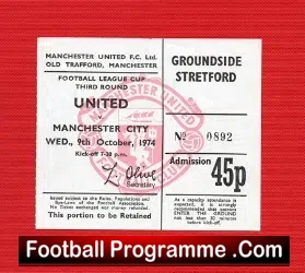 Manchester United v Manchester City 1974 – 2nd Division Ticket