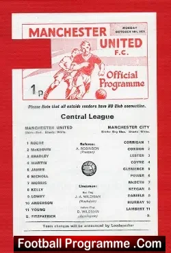 Manchester United v Manchester City 1974 - Reserves Match - football programme