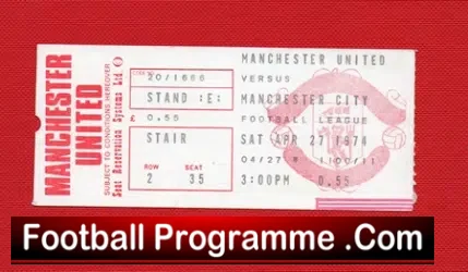 Manchester United v Manchester City 1974 – Denis Law Ticket