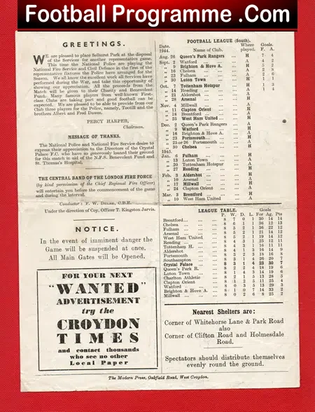 National Police v Fire Service + Defence 1944 at Crystal Palace