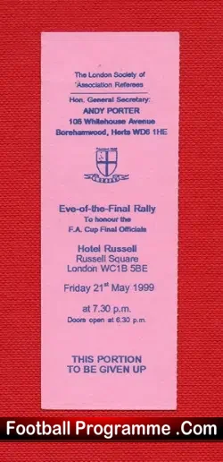 Newcastle United v Manchester United 1999 – Eve Of Final Ticket