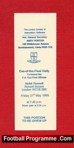 Newcastle United v Manchester United 1999 – Eve Of Final Ticket