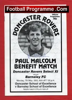 Paul Malcolm Testimonial Benefit Doncaster Rovers 1990 Autograph - football programme