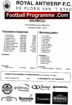 Royal Antwerp v Manchester United 2009 - Friendly Belgium - football programme