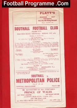 Southall United v Metropolitan Police 1963 – Met Police London
