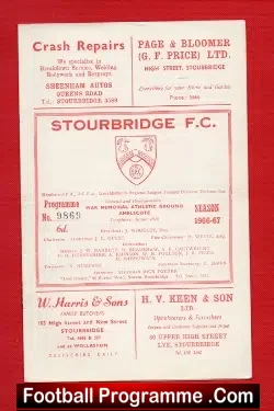 Stourbridge v Atherstone Town 1967 - football programme