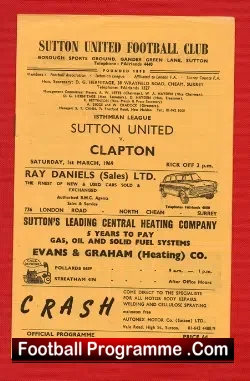 Sutton United v Clapton 1969