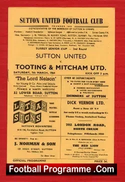 Sutton United v Tooting Mitcham United 1964
