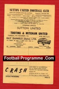 Sutton United v Tooting Mitcham United 1966