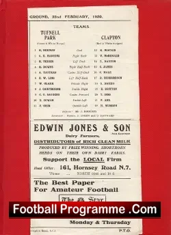 Tufnell Park v Clapton 1929 1930 – Old Football Programme