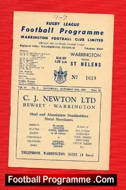 Warrington Rugby v St Helens 1961