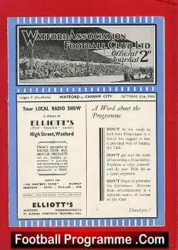 Watford v Cardiff City 1934 – 1930’s Football Programme