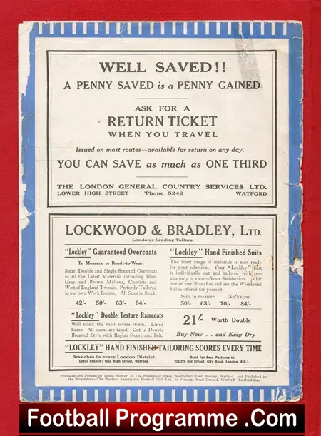 Watford v Exeter City 1932 – Old 1930s Programme