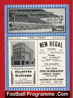 Watford v Gillingham 1933 – 1930s Football Programme