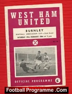 West Ham United v Burnley 1964 - FA Cup - football programme