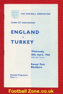 England v Turkey 1966 - U23 Ewood Park Blackburn Armstrong