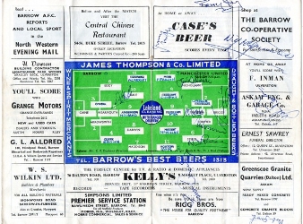 Barrow v Manchester United 1963 – Signed Lancashire Senior Cup