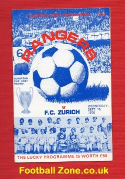 Glasgow Rangers v FC Zurich 1976 – European Cup Match