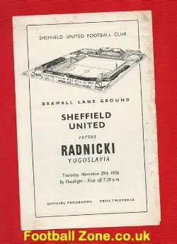 Sheffield United v Radnicki 1956 - Yugoslavia
