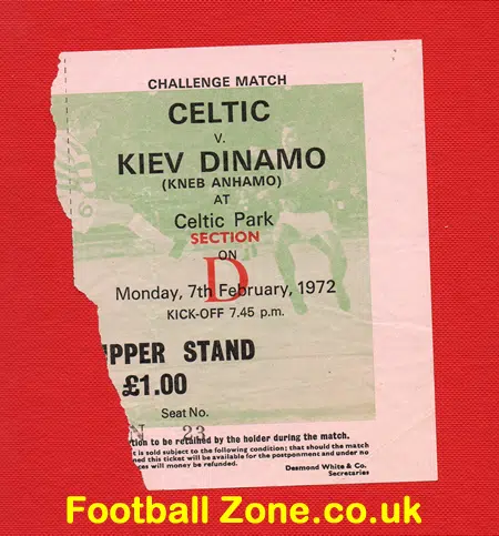 Glasgow Celtic v Dynamo Kiev 1972 – Challenge Match + Ticket