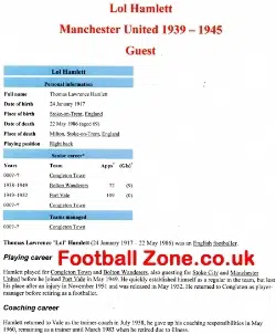 Manchester United Lol Hamlett Autograph Signed - 1939 - 1945