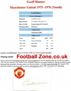 Manchester United Geoff Hunter Autograph Signed - 1975 - 76
