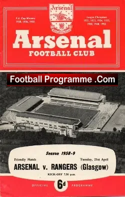 Arsenal v Glasgow Rangers 1960 - Friendly Match - football programme