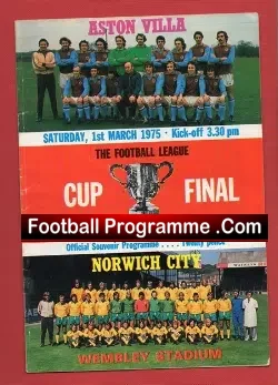 Aston Villa v Norwich City 1975 – LC Cup Final Ticket  Signed