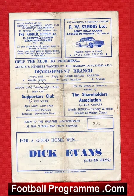 Barrow v Manchester United 1963 - Signed Lancashire Senior Cup