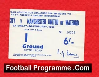 Birmingham City v Manchester United 1969 Football Ticket FA Cup