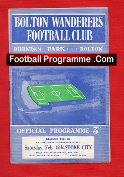 Bolton Wanderers v Stoke City 1958 - FA Cup - Munich Disaster - football programme