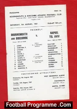 Bournemouth v Hapoel Tel Aviv 1967 – v Israel Team