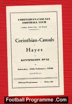 Corinthian Casuals v Hayes 1956  – At The Kennington  Oval