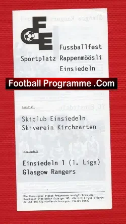 Einsiedeln v Glasgow Rangers 1984 - Switzerland - football programme