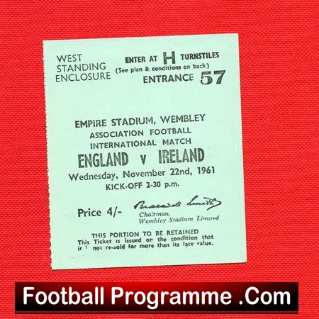 England v Ireland 1961 – Plus Ticket + Letters Crystal Palace