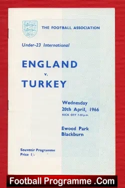 England v Turkey 1966 – U23 Ewood Park Blackburn Armstrong