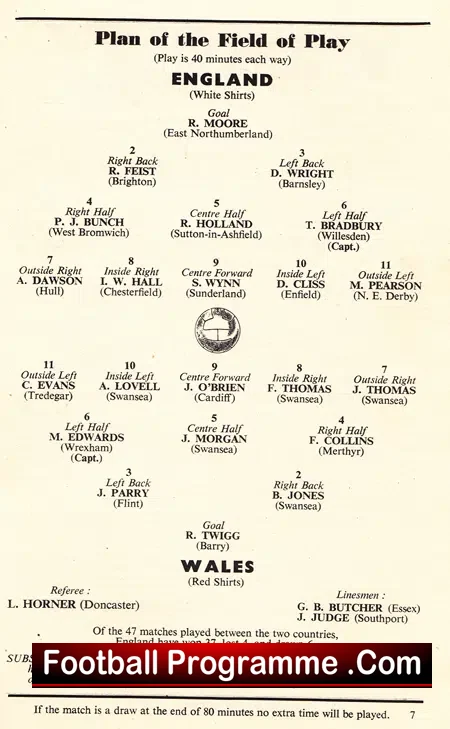 England v Wales 1955 – Wembley – School Boys