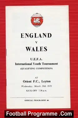 England v Wales 1970 – Youth Match at Leyton Orient
