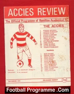 Hamilton Academical v Walsall 1971 – Pre Season Friendly