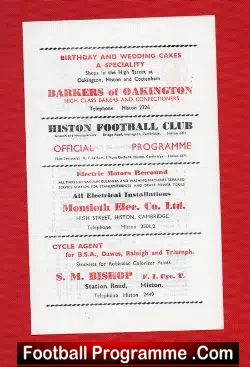 Histon Town v Braintree Crittall Athletic 1975 - football programme
