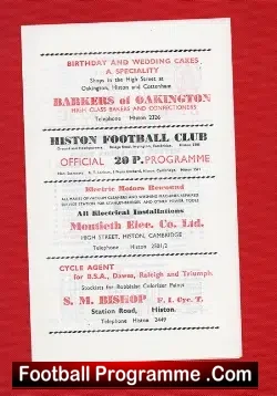 Histon Town v Clacton Town 1975 - football programme