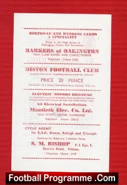 Histon Town v Letchworth Town 1974 - football programme