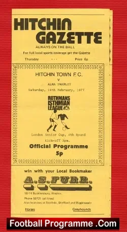 Hitchin Town v Alma Swanley 1977