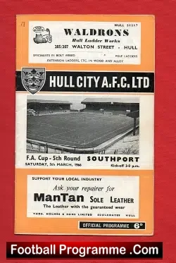 Hull City v Southport 1966 - FA Cup - Autographed Signed - football programme