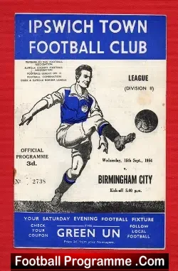 Ipswich Town v Birmingham City 1954 - football programme