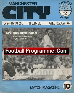 Manchester City v Liverpool 1974 - football programme