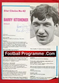 Millwall Barry Kitchener Autograph Picture - football memorabilia