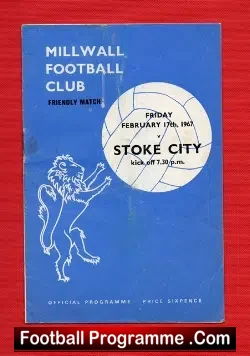 Millwall v Stoke City 1967 - Friendly Match - football programme
