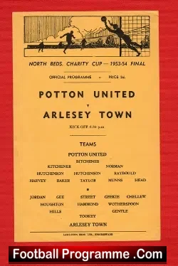 Potton United v Arlesey Town 1953/54 North Beds Charity Final - football programme